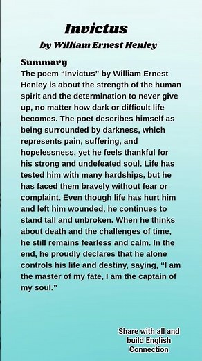 Invictus by William Ernest Henley / Poem Summary / theme / message / Explanation for class 8/9/10