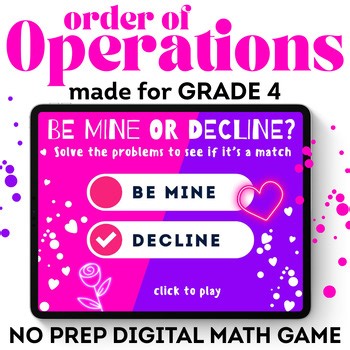 Order of Operations Valentines Day Holiday Winter Activities 4th Grade Math Game