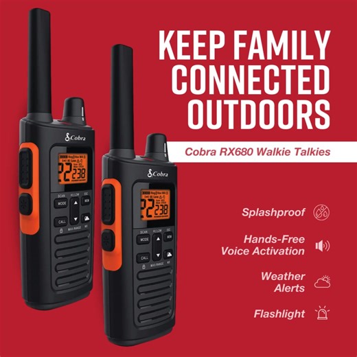 89 reactions | Whether it’s a holiday trip or a weekend hike, the RX680 radios keep your family close with private channels, weather alerts, and hands-free voice activation. | Cobra Electronics US | Facebook