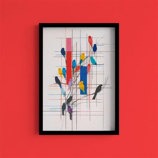 Colorful Birds Art Print | Modern Abstract Poster | Digital Download - Etsy