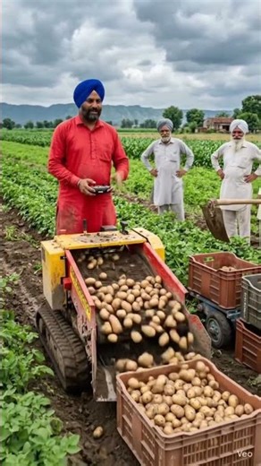 Digging potatoes with a remote-controlled machine! Paaji's amazing homegrown trick 🚜🥔 #farming #d...