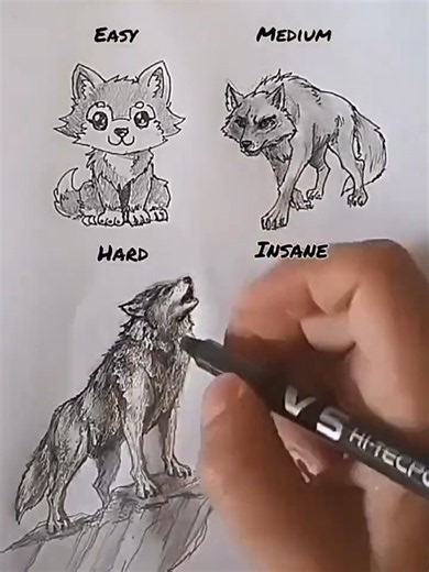 How to Draw a WOLF 🐺(Easy to Insane) #shorts #wolf #drawing
