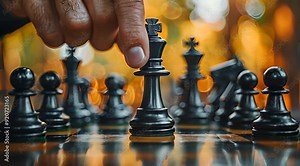 A close-up image of a hand moving a king piece on a chessboard during a game.