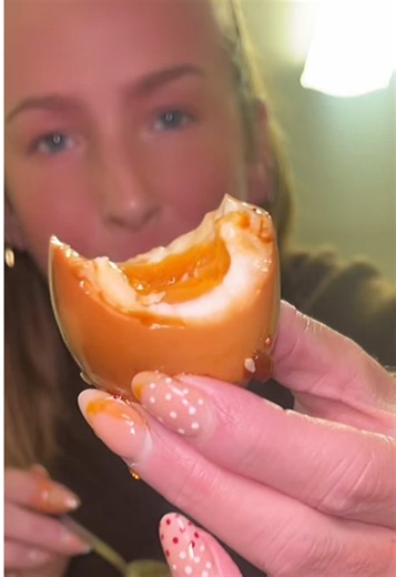 Trying my Japanese marinated eggs after 24hrs. I'd say it's not for everyone but I enjoyed them. My only criticism is that I'd enjoy the eggs more if they where warm 🤷🏼‍♀️🫶🏻🥚#courtneycook #marinatedeggs #japanese #foodtok #cooking