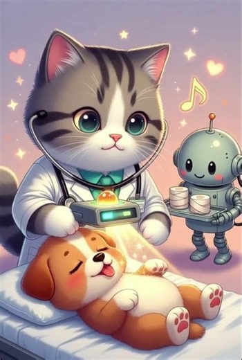 Cute Cat Doctor Helps Little Bunny 🐱🩺