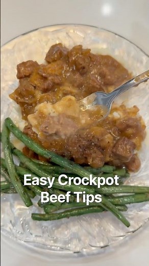 Easy Crockpot Beef Tips | Cozy Slow Cooker Dinner 🤍 #easyrecipe #comfortfood