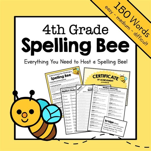 4th GRADE SPELLING Bee Word List PDF – Everything You Need to Host a Spelling Bee – Easy-medium-hard Words and Practice Sheets for Kids - Etsy