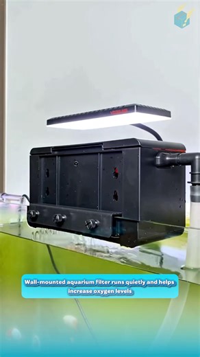 Wall-mounted aquarium filter runs quietly and helps increase oxygen levels.