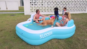 SLOOSH Inflatable Pool for Family with Seats, 120" x 101" x 26" Full-Sized Blow Up Durable Thickened Above Ground Pool with Backrest Cup Holders,Swimming Pools for Backyard Summer Water Lawn, Cyan