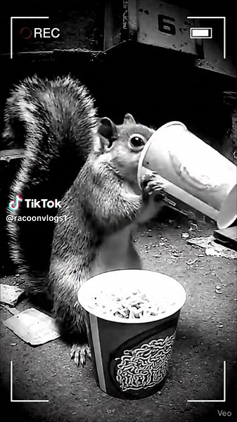 Squirrel Enjoys Ramen on a Hot Day