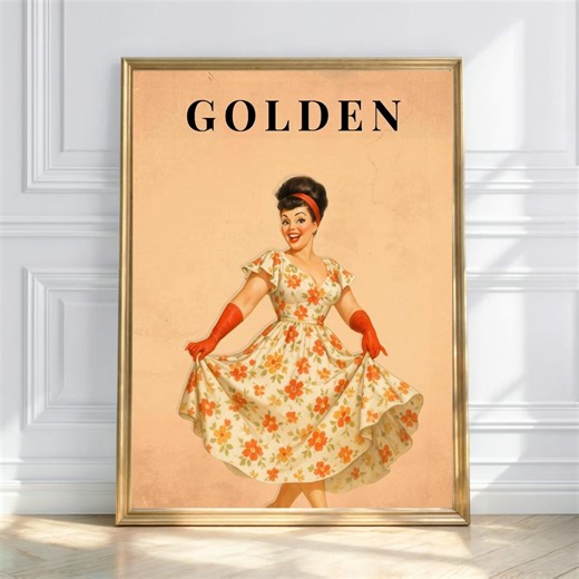GOLDEN – Retro Pin-up Wall Art, Vintage 1950s Girl Poster, Sunshine Glam Digital Print - Etsy
