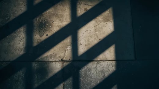 Shifting grid shadow crossing worn stone tiles near window, leaf shadow, sun angle changing | Premium Stock Video Footage