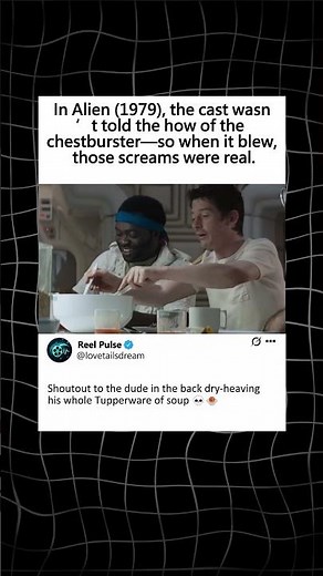 In Alien (1979), the cast wasn’t told the how of the chestburster—so when it blew.