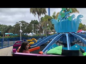Tide pool twist and rescue riders on ride POV SeaWorld San Diego in 4k