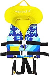 OldPAPA Kids Swim Vest with Head Protection, M, Blue with Stars