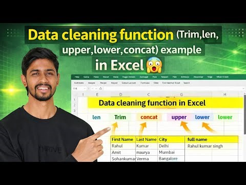 Excel Data Cleaning Functions | TRIM, LEN, UPPER, LOWER, CONCAT in Excel | Excel Tutorial Beginners