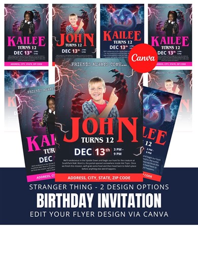 Stranger Things Birthday Invitation | Editable Canva Template | Party Invite for Boys & Girls | Digital Download - Etsy