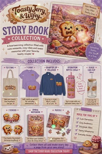 🍞💜 Step into the sweetest story with Toasty Jerry & Wifey! ✨📖 Our Story Book Collection is filled with cozy vibes, adorable characters, and all the Toasty love! 🥰💕 From cute tees and cozy pullovers to tote bags, cups, stickers, notebooks, puzzles & more—there’s a little something for every Toasty fan! ✨ Cute & cozy designs 🍞 Storybook-inspired vibes 🎁 Perfect for gifting 💕 Made for Toasty lovers 📖 Collect them all & make every day a new chapter! Your story. Your memories. Your Toasty ad