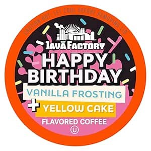 Java Factory Flavored Coffee Pods, Happy Birthday Cake Icing, Compatible with K Cup Brewers, 40 Count
