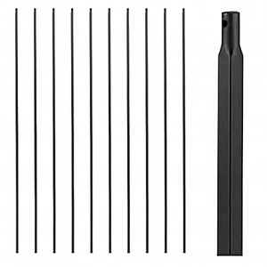 1/2 inch Wrought Iron Balusters Square 1/2" x 44" Hollow Plain Bar Balusters for Staircase Interior Satin Black Metal Railing Iron Spindles for Indoor Stairs (10)