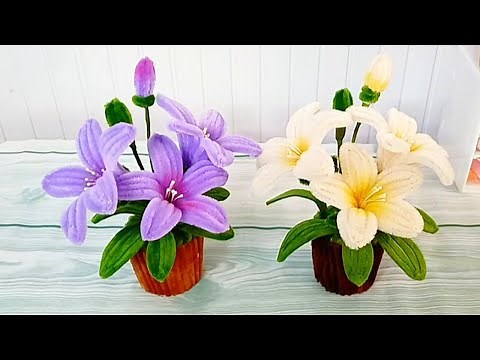 Lily flower DIY - How to make a pot mini Lily with pipe cleaners - KESA DIY