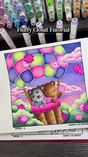 Fluffy Cloud Tutorial using ohuhu markers 🥰🤍 These clouds are the perfect way to jazz up your sky!! Hopefully I didn’t make them too complicated 🤣✨ #coloringtutorial #ohuhumarkers #colorpalette #coloring