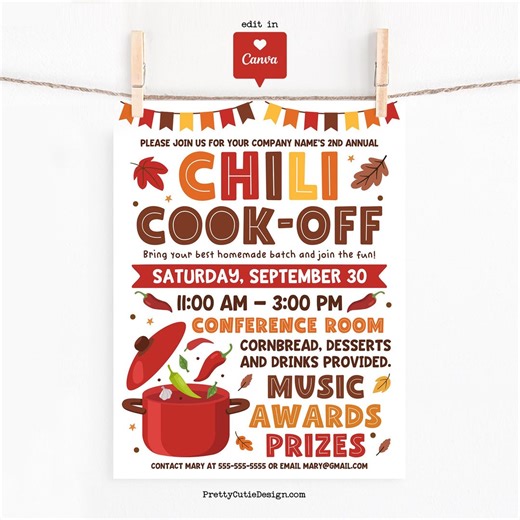 Fall Chili Cook off Flyer Canva Template: Editable Company Event Poster - Etsy