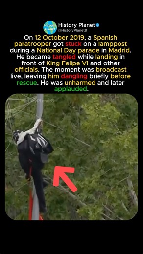 Paratrooper Gets Stuck on Lamppost in Front of the King