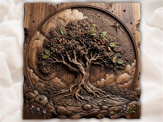 Tree of Life STL | Round Nature Relief | Celtic Wall Decor | Wood Carving Design | Rustic Root Artwork | Sacred Tree Plaque - Etsy