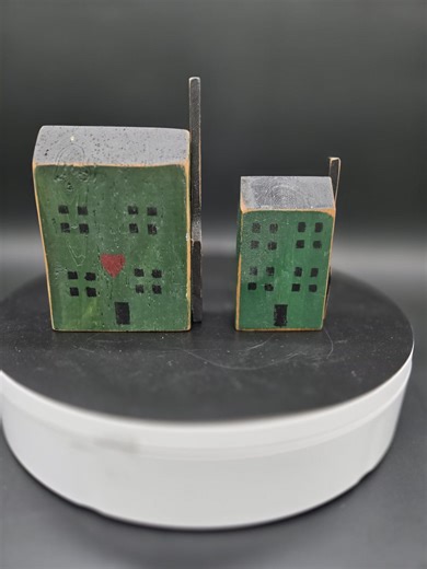 Wooden Folk Art Houses – Primitive Hand-painted Village Bookends (set of 2) - Etsy