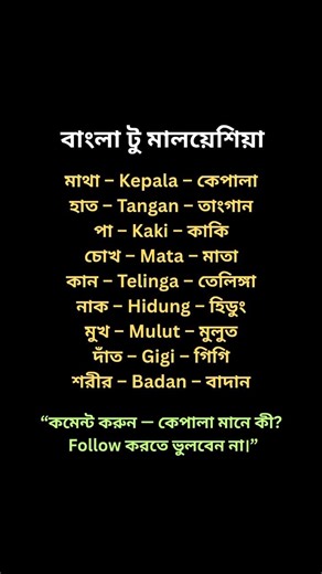 Body Parts in Malay | Bangla to Malay Vocabulary | Learn Malay Easy