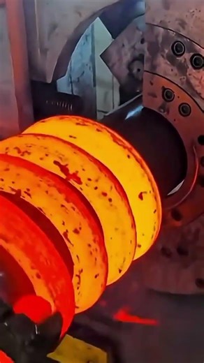 called ring rolling. A solid steel block is first heated until it is red hot. A hole is pierced