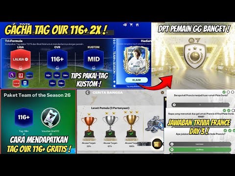 GACHA TAG OVR 116+ IS SO LUCKY! HOW TO GET A FREE OVR 116 TAG FRENCH TRIVIA ANSWERS DAY 3
