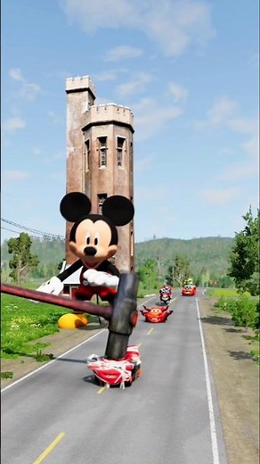 McQueen Monster Cars vs & Mickey Mouse 🐭 – BeamNG.drive INSANITY! 🔨 #shorts