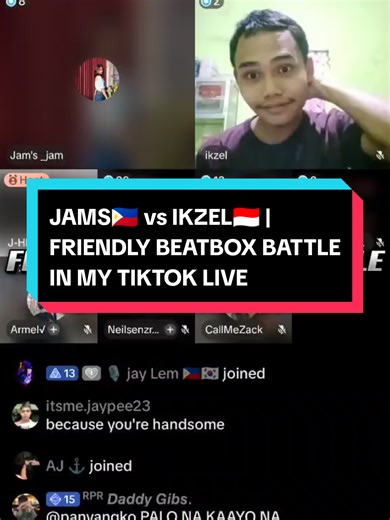 JAMS🇵🇭 vs IKZEL🇮🇩 | FRIENDLY BEATBOX BATTLE IN MY TIKTOK LIVE *Sick battle @yohyc0 Kapwa pinoy🇵🇭 and @ikzel_beatboxer from Indonesia🇮🇩 shessh🔥 #beatbox #fypシ #tiktok #jhillbeatbox #Friendlybattle