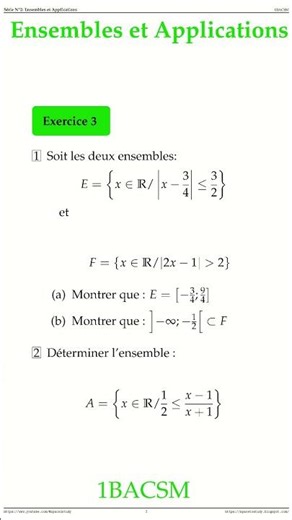 Exercice 3 Cours Ensembles et Applications 1BACSM Sciences Maths space2study M1BSMS2v10