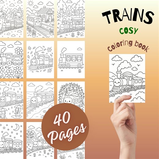 Cozy Train Coloring Pages for Kids – Cute Train Coloring Book PDF – Kawaii Transport Coloring Printable – Toddler & Preschool Activity - Etsy