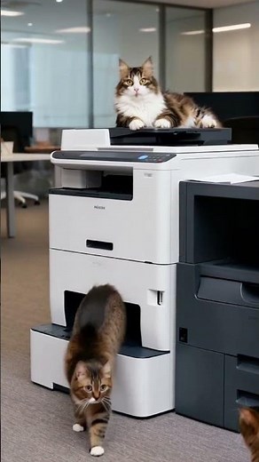 Hilarious Cat Copy Machine: Office Cats Duplicating Themselves on the Printer 😂🐾 #catlab
