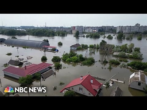 Watch: Drone footage shows submerged city after Ukraine dam explosion