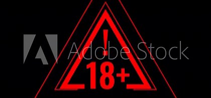 animated 18+ not allowed sign. The adult content warning features a red exclamation mark in a triangle, provided with a transparent PNG background for seamless integration.