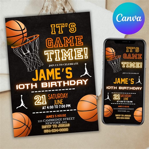 Basketball Birthday Invitation, Birthday Invitation, Boys Girls Basketball Invite, Sport Birthday Invite, Basketball Invite, Canva Editable - Etsy
