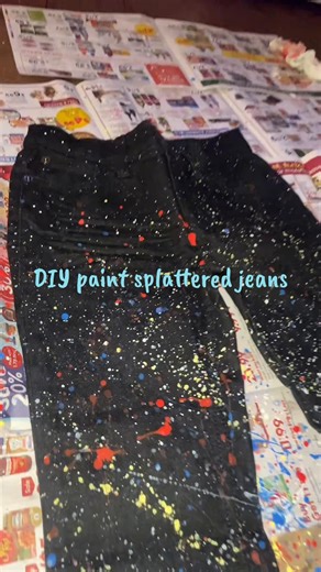 Wanted my son to have some paint splattered pants but they are pretty pricey and I couldn’t find ones that had the exact colors I wanted so I made them myself and my son loved them! 🖌️🎨👖🎉🎂 #birthday #paintsplatterpants #diy #crafts #fyp