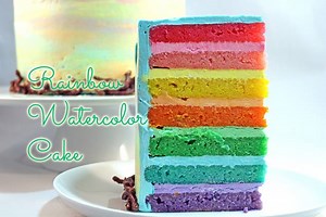 Rainbow Watercolor Cake~ Gretchen's Bakery Click here for the full video~ https://youtu.be/fjnj8ciSL3E Click here for the recipe~ http://www.gretchensbakery.com/rainbow-watercolor-cake/ | Gretchen's Vegan Bakery