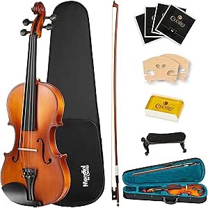 Mendini by Cecilio 1/4 Violin Set For Beginners - Hand Carved Acoustic Violins Kit - Fiddle Solid Wood Kit with Hard Case, Bow, Rosin, Shoulder Rest, Bridge and Extra Strings