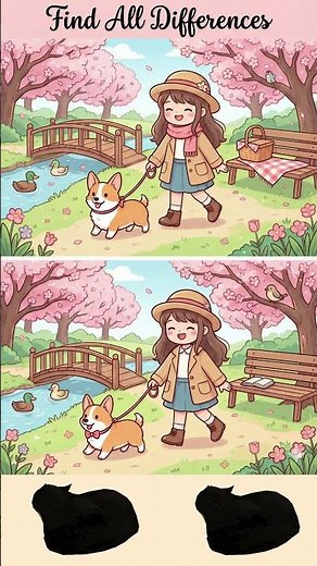 Find the Differences – Spring Walk Puzzle 🌸🐶 #findthedifference #spotthedifference #puzzle