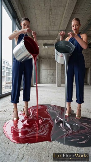Concrete to Luxury | Red vs Gray Metallic Epoxy #epoxyfloor #shorts