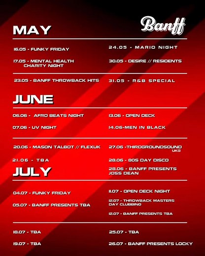 UPCOMING AT BANFF THIS SUMMER…. TICKETED EVENTS AVAILABLE IN SKIDDLE🎟️ MORE TBA SOON….. | Banff