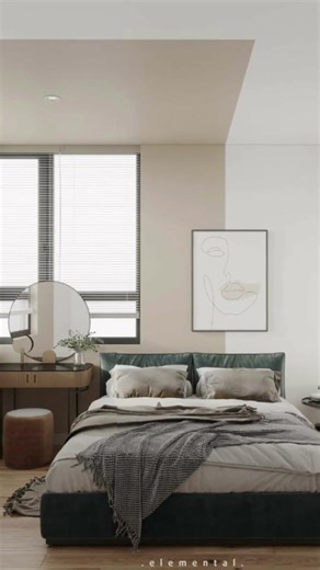 Skip panels. Use paint instead. 😳Simple patterns = premium bedroom.#interiordesign #bedroomdesign