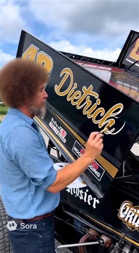 Bob Ross painting the Danny Dietrich happy sprint car. | Sprint Car Racing