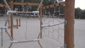 The obstacle course on the playground in the beach with the white sand shore in Estonia